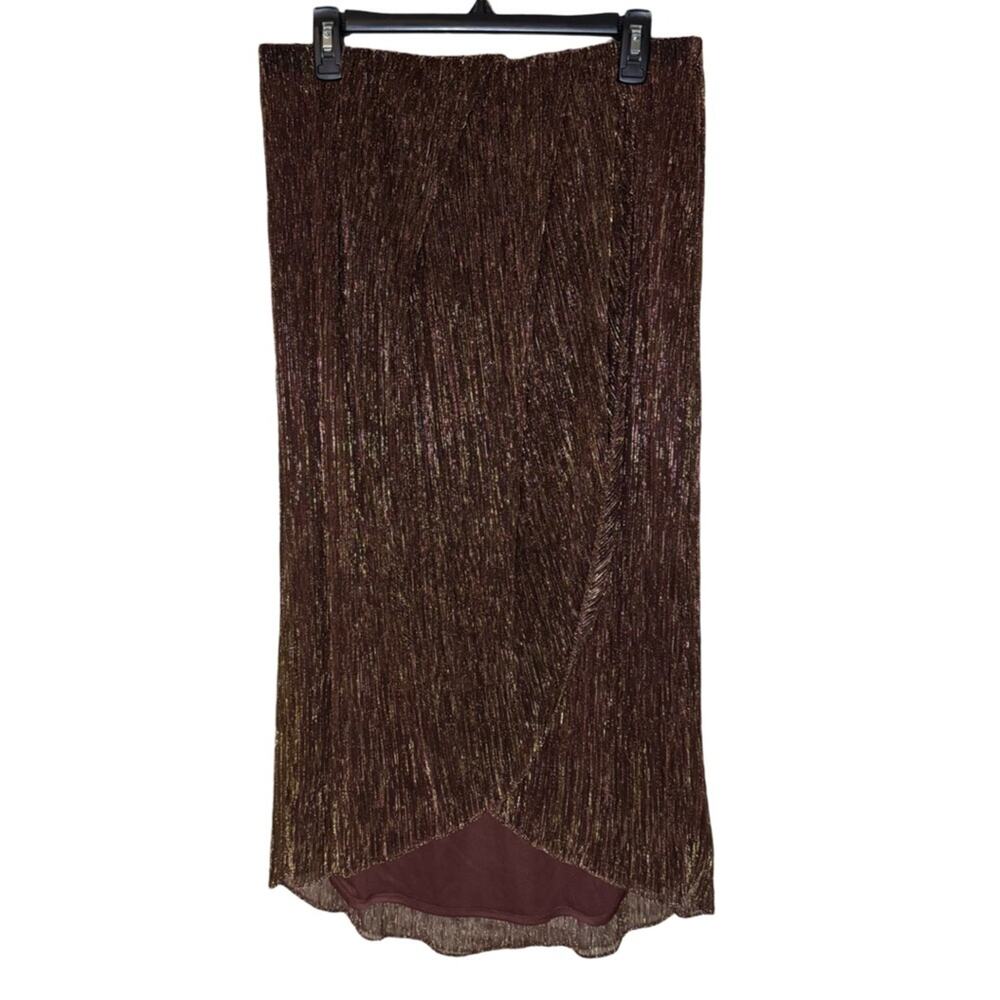 Adrianna Papell Metallic Knit Wrap Midi Skirt - Copper Size XL
